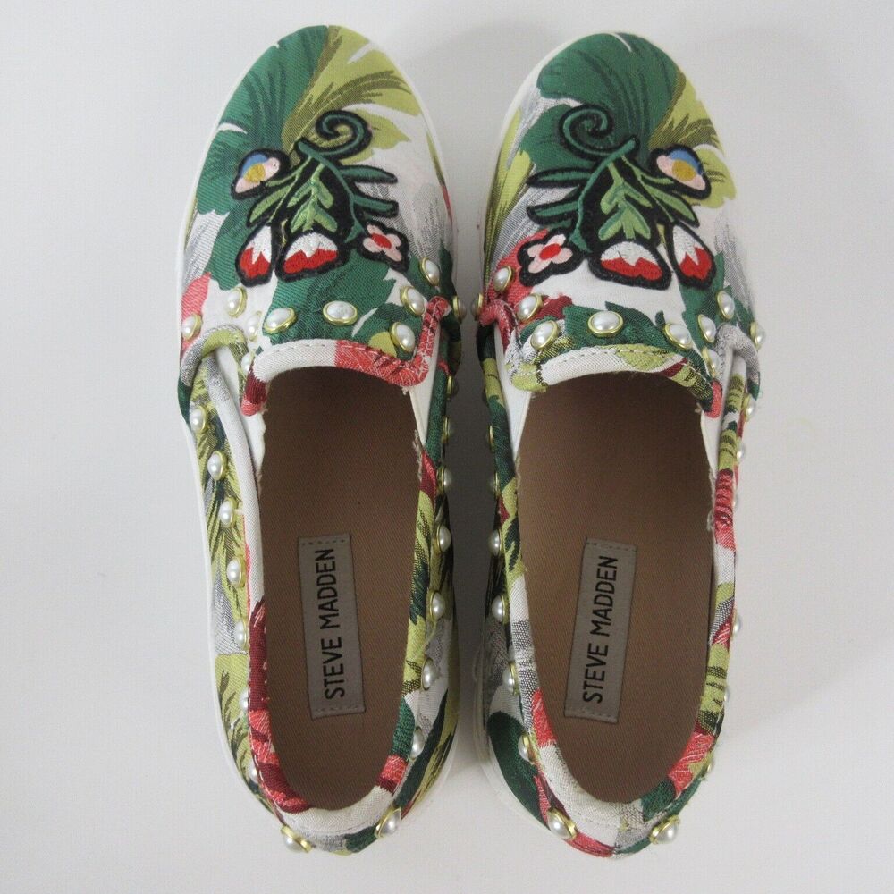 Steve Madden Platform Sneakers Womens Sz 9 B Slick P Floral Pearl Type Studs - Picture 8 of 10